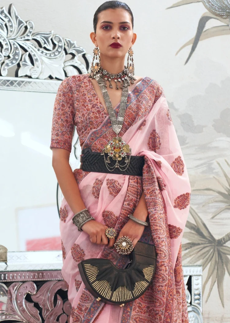 Pastel Pink Kashmiri Silk Handloom Saree